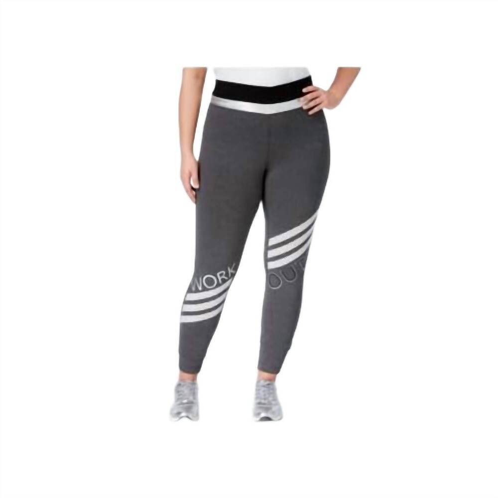 NEW MATERIAL GIRL women's plus size active striped leggings in charcoal heather